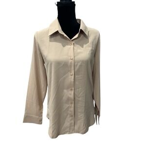 Diosun Womens Long Sleeve Button Down Shirt Beige Tan Collared Blouse Size S New